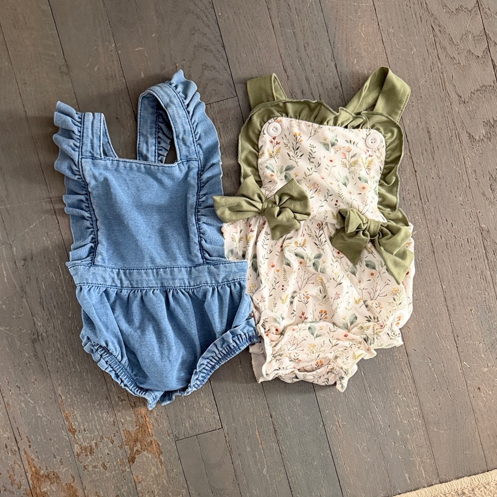Blue and Floral Baby Rompers
